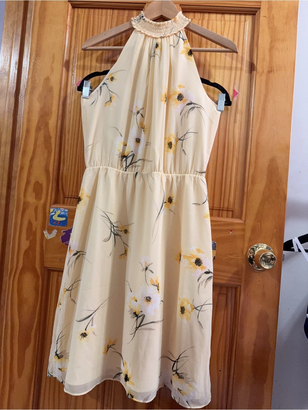 White House Black Market Yellow Floral Smocked Dress